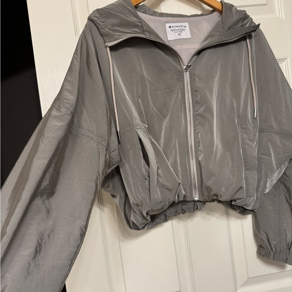 Nwot- Athleta Silver grey Bomber Jacket with Hood - Picture 7 of 7